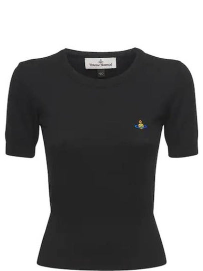 Women's ORB Embroidered Logo Wool Short Sleeve Knit Top Black - VIVIENNE WESTWOOD - BALAAN 2