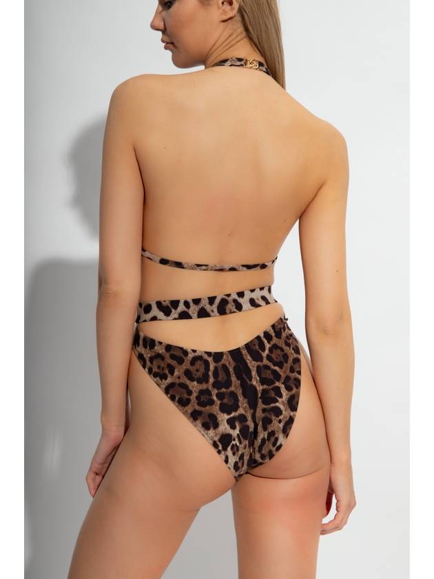 Women's Logo Leopard Print One-Piece Swimsuit - DOLCE&GABBANA - BALAAN 4