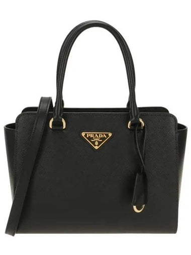 Logo Saffiano Tote Bag Black - PRADA - BALAAN 1