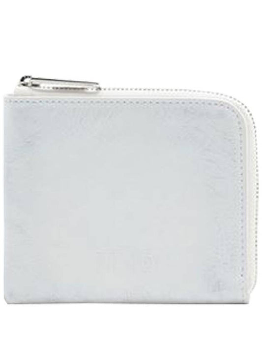 MM6 Logo Leather Zipper Half Wallet Off White - MAISON MARGIELA - BALAAN 1
