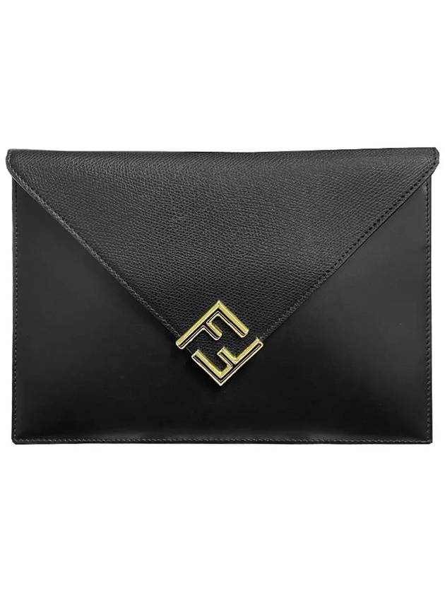 FF Gold Logo Large Pouch Bag Black - FENDI - BALAAN 3