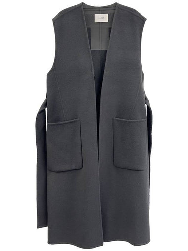 Handmade maxi belt wool vest_CHARCOAL - ARIFF - BALAAN 1