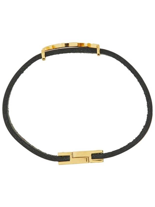 Opyum Silver Logo Leather Bracelet Black - SAINT LAURENT - BALAAN 5