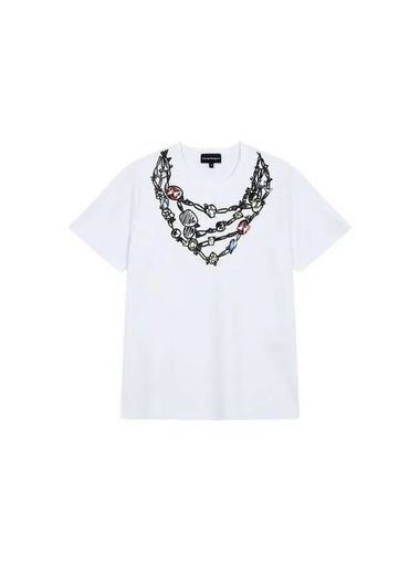 Women s Crystal Pendant Cotton T Shirt White - EMPORIO ARMANI - BALAAN 1