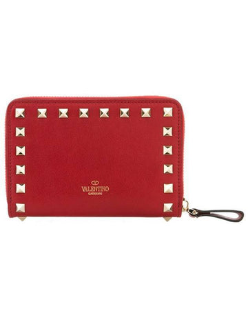 Rockstud Coin Zipper Medium Wallet Red - VALENTINO - BALAAN 1