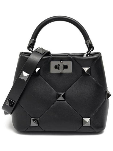 Roman Stud Small Tote Bag Black - VALENTINO - BALAAN 1