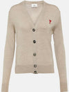 Women s heart embroidery logo V neck merino wool cardigan beige FKC111 KN0025 271 - AMI - BALAAN 3