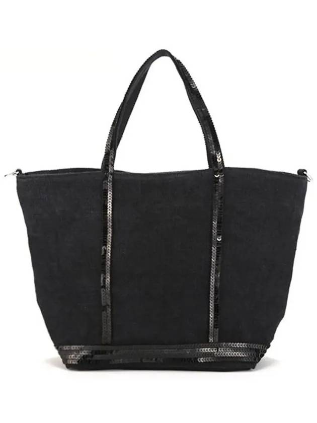 Women's Cabas Small Linen Tote Bag Black - VANESSA BRUNO - BALAAN 5