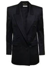 Double Breasted Blazer Jacket Black - SAINT LAURENT - BALAAN 2