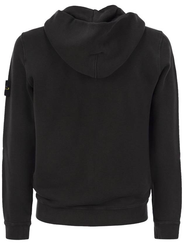 Logo Patch Zip-Up Hoodie Black - STONE ISLAND - BALAAN 3