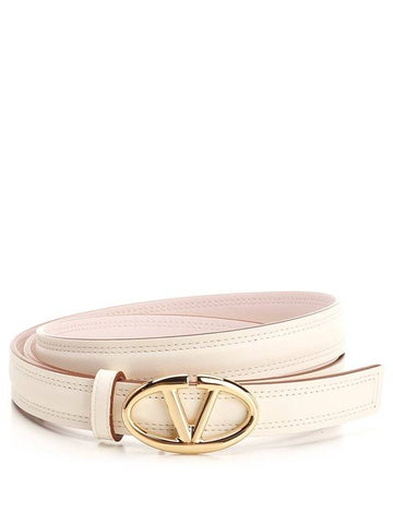 Bold Edition V Logo Signature Leather Belt White - VALENTINO - BALAAN 1