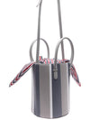 Women's Stripe Pebble Grain Bucket Bag Medium Grey - THOM BROWNE - BALAAN 4