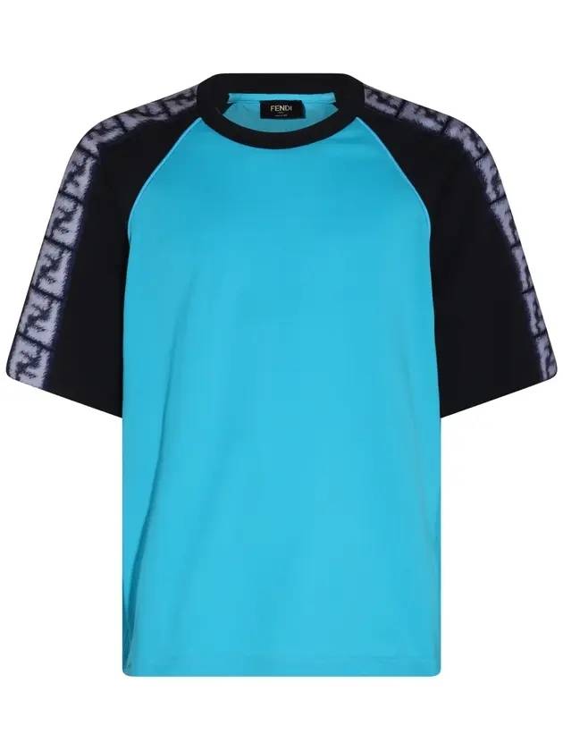FF Raglan Short Sleeve T-Shirt Blue - FENDI - BALAAN 1