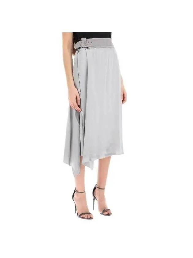 Satin Midi A-Line Skirt Grey - FENDI - BALAAN 3