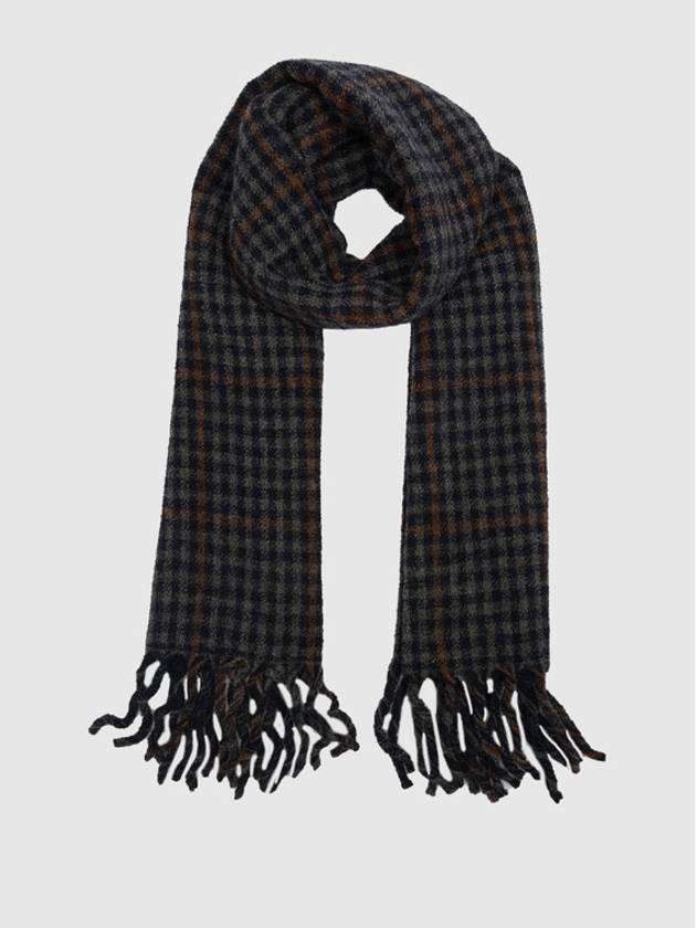 Check Pattern Fringe Scarf Navy - BRUNELLO CUCINELLI - BALAAN 3