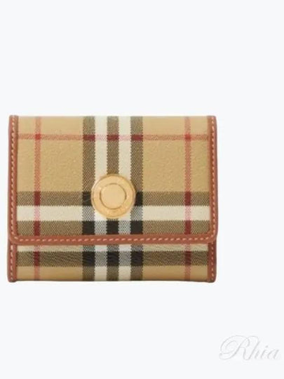 Women's Checked Leather Small Half Wallet Archive Beige - BURBERRY - BALAAN 2