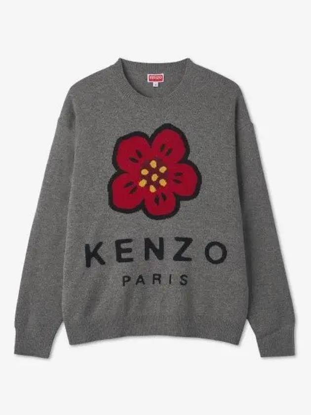 Men's Boke Flower Merino Wool Knit Top Grey - KENZO - BALAAN 2