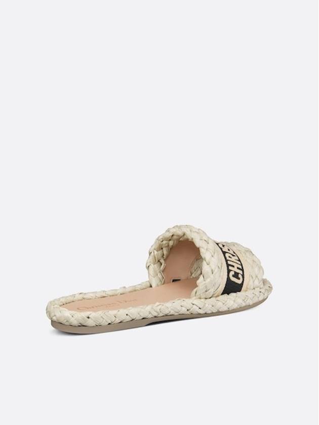 Women's Dway Embroidered Cotton Raffia Slippers Beige - DIOR - BALAAN 5