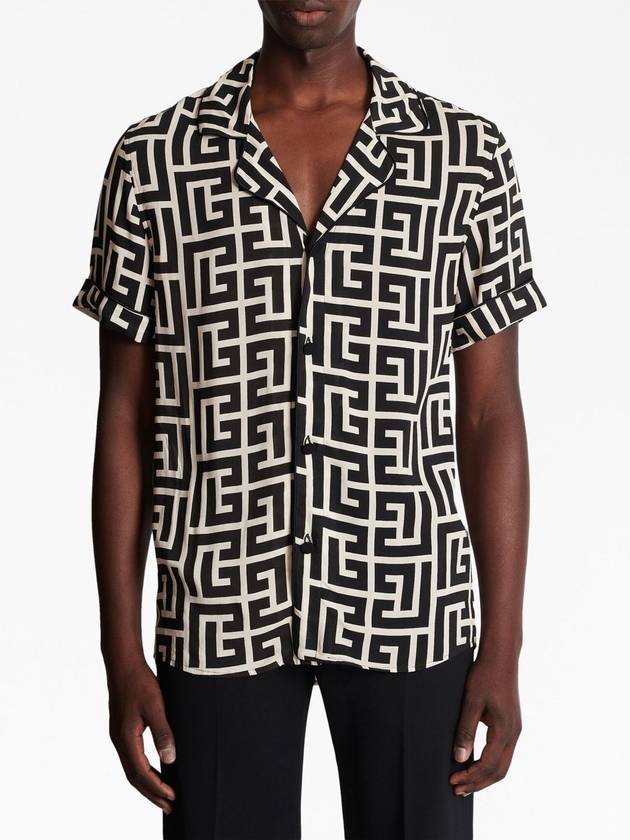 Monogram Print Short Sleeve Shirt Black - BALMAIN - BALAAN 6