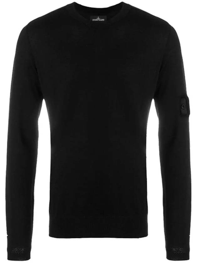 Waffen Patch Shadow Crew Neck Knit Top Black - STONE ISLAND - BALAAN 3