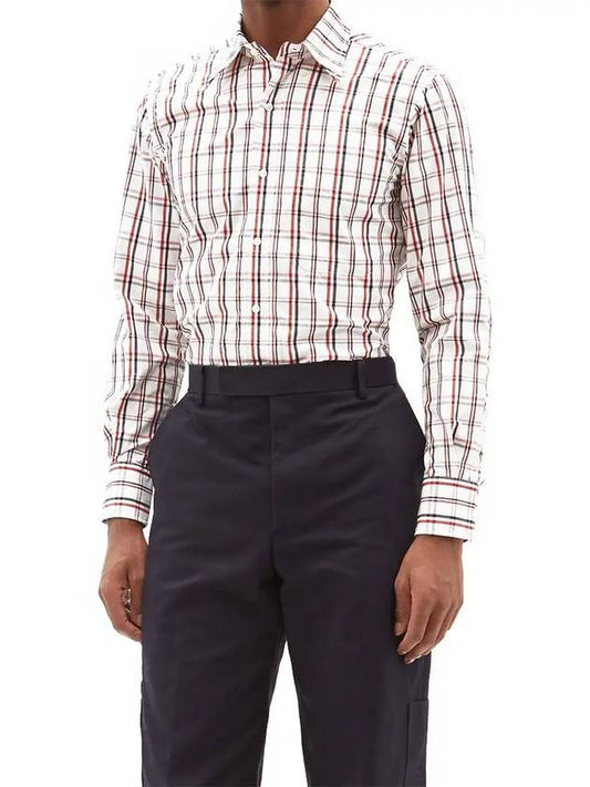 Men's Classic Fit Check Poplin Long  Shirt White - THOM BROWNE - BALAAN 2