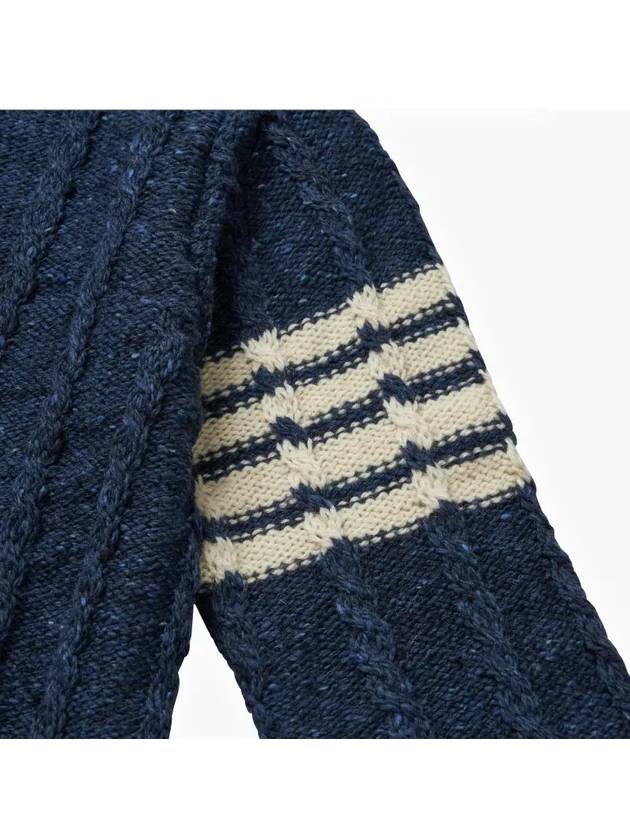 Donegal Twist Cable 4-Bar Classic Crewneck Knit Top Blue - THOM BROWNE - BALAAN 4