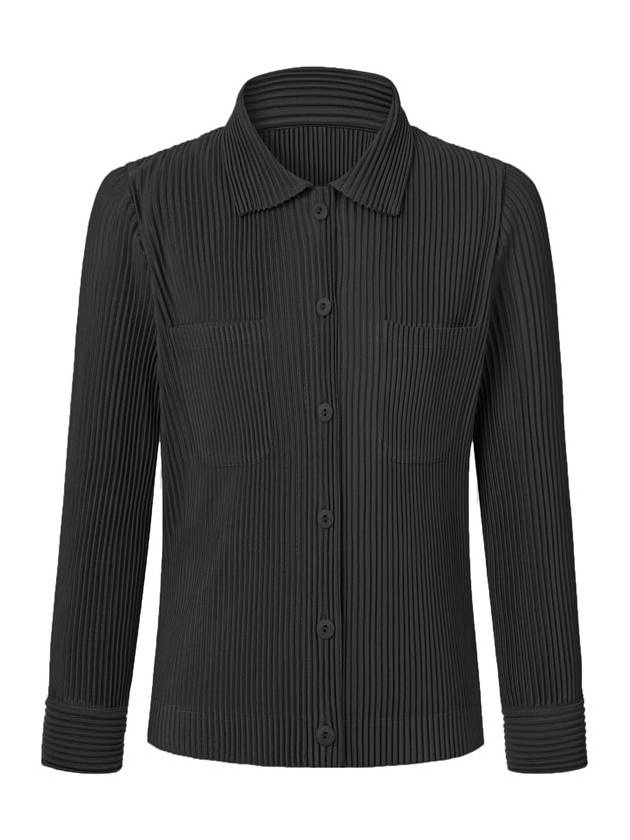 Unisex long sleeve collar neck full open type pleated jacket black - MONPLISSE - BALAAN 2