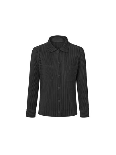 Long Sleeve Collar Neck Full Open Type Pleated Jacket Black - MONPLISSE - BALAAN 2