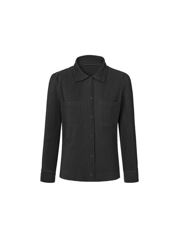 Long Sleeve Collar Neck Full Open Type Pleated Jacket Black - MONPLISSE - BALAAN 1