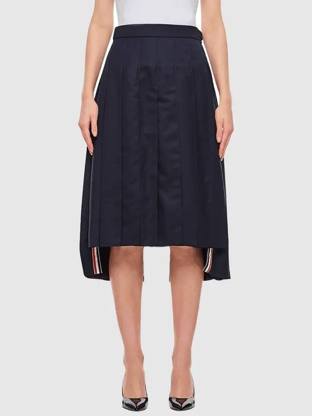 Super 120S Twill Below Knee Pleated Skirt Navy - THOM BROWNE - BALAAN 2