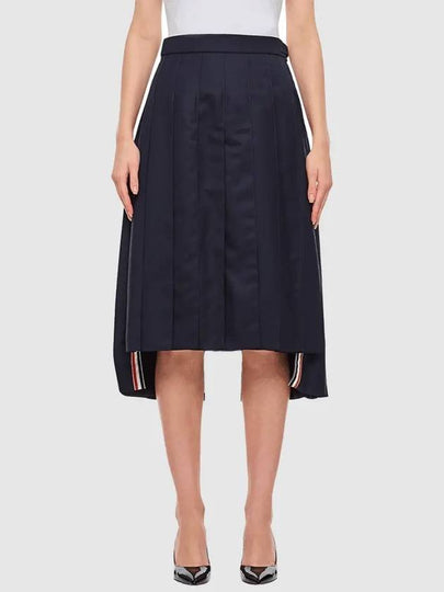 Super 120S Twill Below Knee Pleated Skirt Navy - THOM BROWNE - BALAAN 2