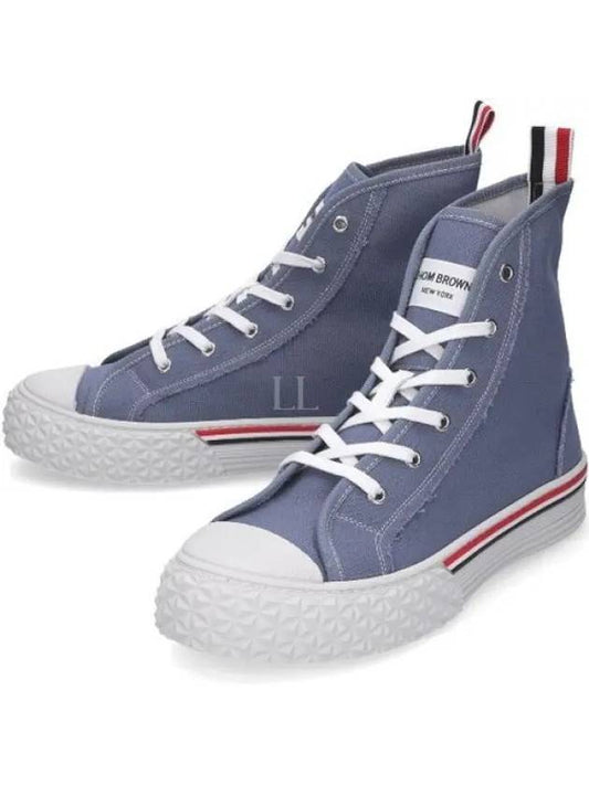 Tartan Sole Canvas High Top Sneakers Blue - THOM BROWNE - BALAAN 2