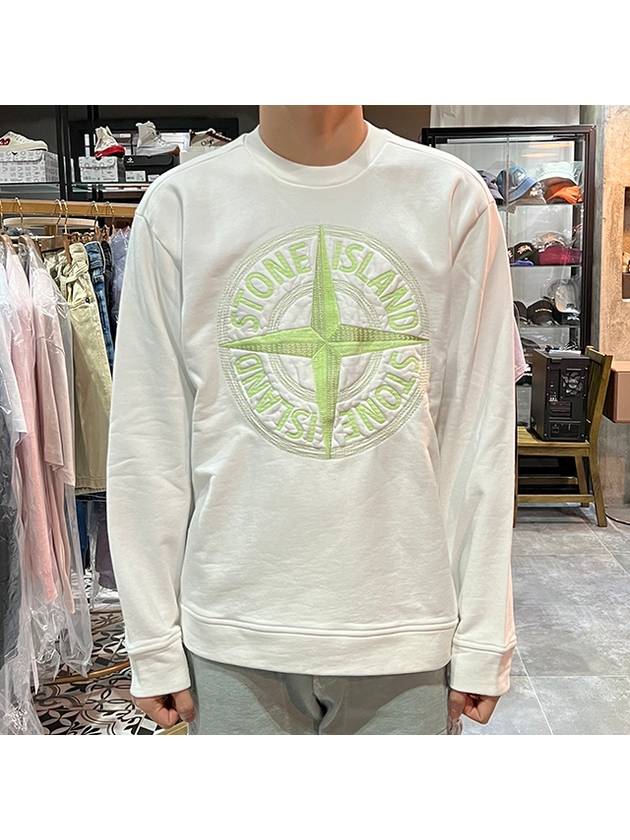 Garment Dyed Stitches Four Print Crewneck Sweatshirt White - STONE ISLAND - BALAAN 3