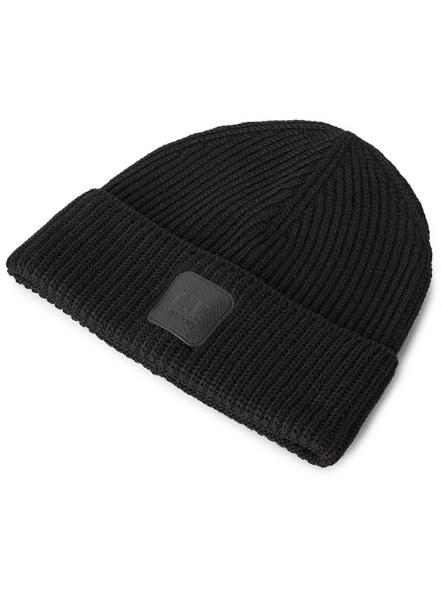 Extra Fine Merino Wool Logo Beanie Black - CP COMPANY - BALAAN 4