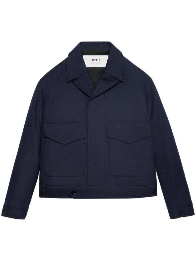 Pocket Oversized Fit Virgin Wool Jacket Blue - AMI - BALAAN 1