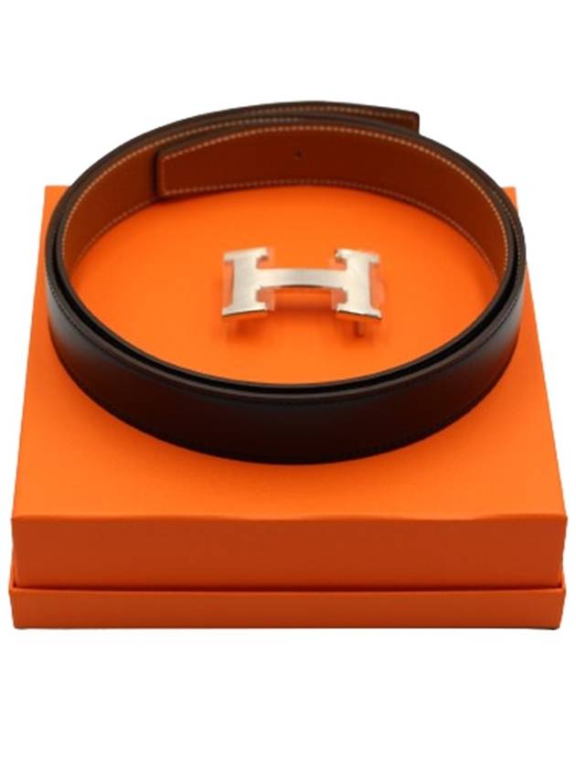 H Buckle 32MM Reversible Leather Belt Gris Moyen Noir Gold - HERMES - BALAAN 3