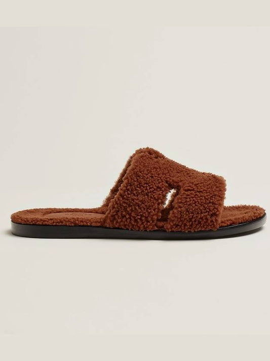 Izmir shearling fleece sandals brown - HERMES - BALAAN 2