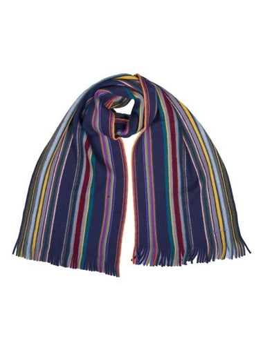 Signature Stripe Cashmere Scarf Navy - PAUL SMITH - BALAAN 1