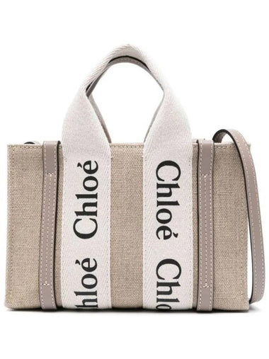 Woody Linen Canvas Calfskin Tote Bag Grey - CHLOE - BALAAN 1