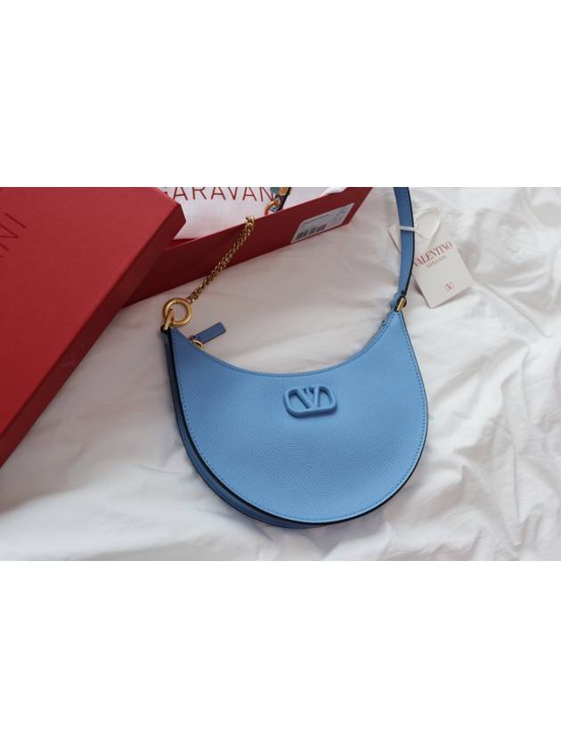 V Logo Hobo Leather Shoulder Bag Sky Blue - VALENTINO - BALAAN 4