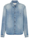 Men's Cassandre Logo Denim Long Sleeve Shirt Blue - SAINT LAURENT - BALAAN 1