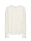 Women's Chest Embroidery Deco Silk Blouse Dusty White - CHLOE - BALAAN 2