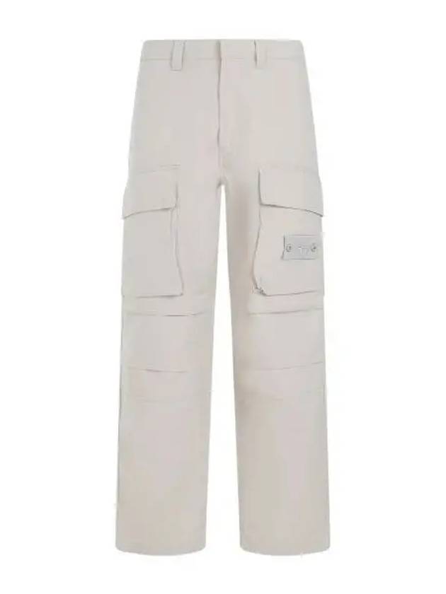 Loose Fit Cargo Cotton Canvas Straight Pants Beige - STONE ISLAND - BALAAN 2