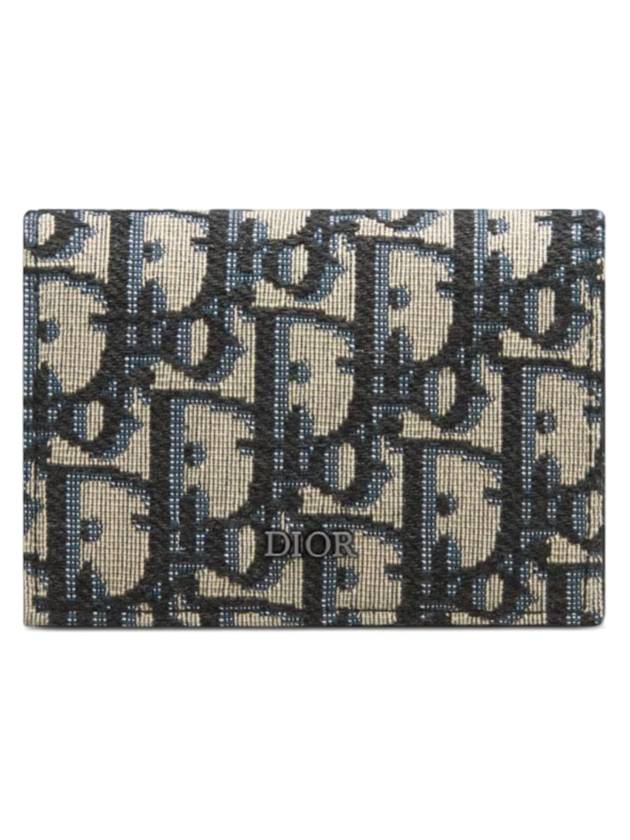 Oblique Jacquard Business Card Wallet Beige Black - DIOR - BALAAN 1