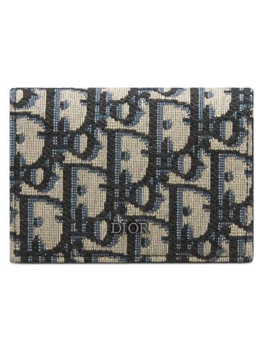 Business Oblique Jacquard Card Wallet Beige Black - DIOR - BALAAN 1