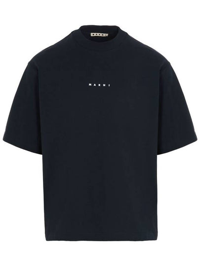 Logo Organic Cotton Short Sleeve T-Shirt Navy - MARNI - BALAAN 2