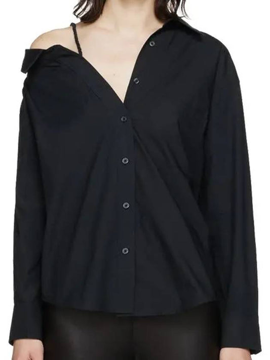 Alexander Wang T Off Shoulder Strap Pocket Patch Asymmetric Cotton Shirt Black - ALEXANDER WANG - BALAAN 1