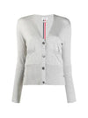 Silk Cotton Blend Relaxed V-Neck Cardigan Light Grey - THOM BROWNE - BALAAN 2