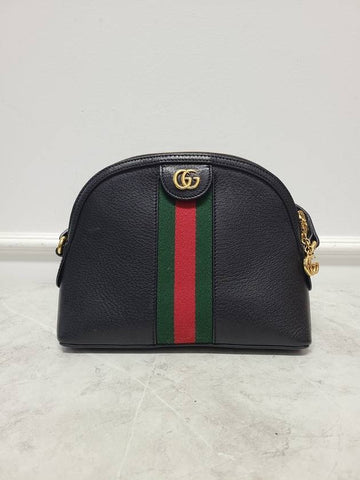 Black Leather Ophidia GG Three Stripes Web Small Shoulder Bag - GUCCI - BALAAN 1