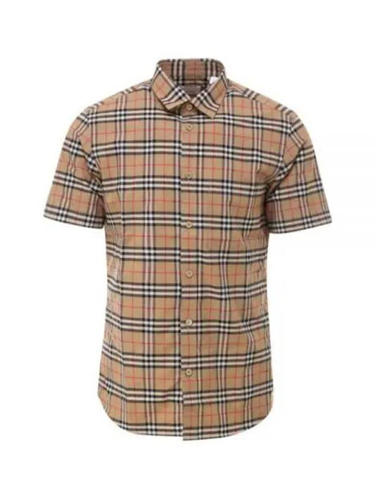 Small Scale Check Stretch Short Sleeve Shirt Archive Beige - BURBERRY - BALAAN 2